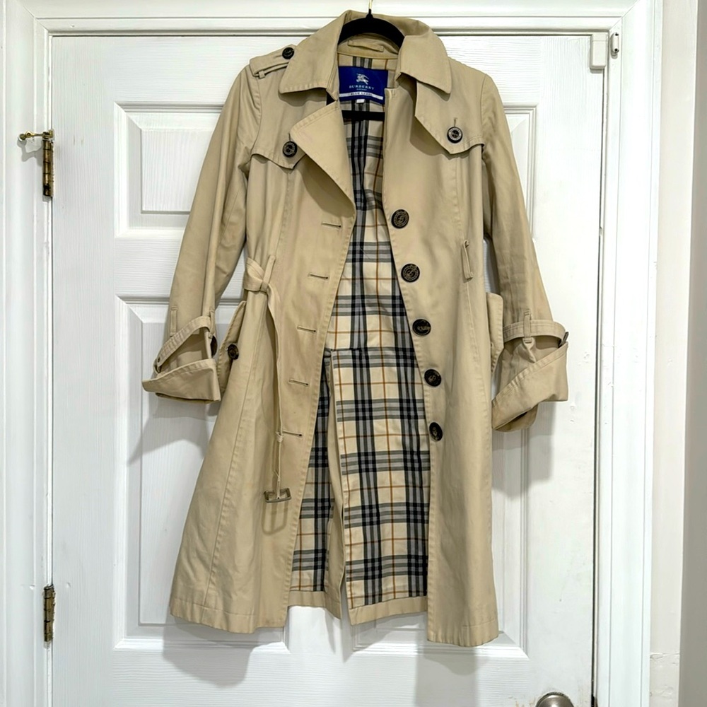 Burberry trench coat size 38, fits like XS.  Excellent used condition.